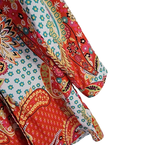 Women's MISSLOOK Orange Paisley Long Sleeve Button Boho Down Tunic Top Medium - Picture 4 of 11